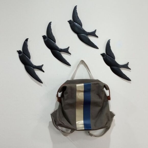 G.I.L.I. Leather Trim Canvas Backpack Olive Stripe Zip Top Adjustable Straps main image 9